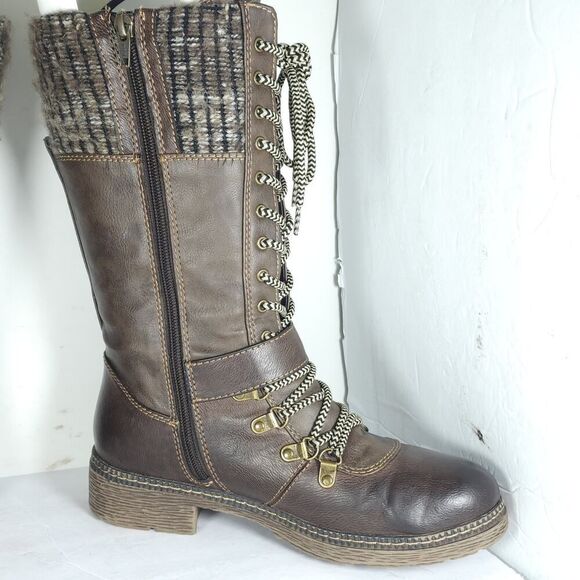 Spring Step Women's Ababi EU38 US7,5 Brown Leather Knitted lined winter Boots - Picture 7 of 15